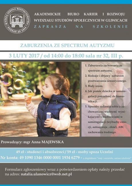 Zaburzenia ze spectrum autyzmu - szkolenie w WSB w Gliwicach