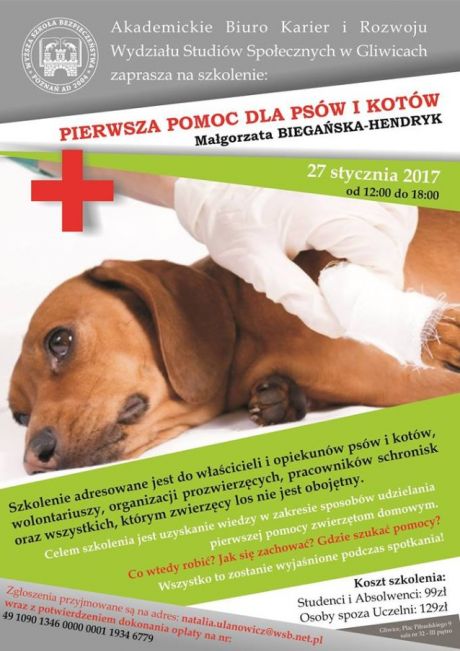Pierwsza pomoc dla psów i kotów - szkolenie w WSB w Gliwicach
