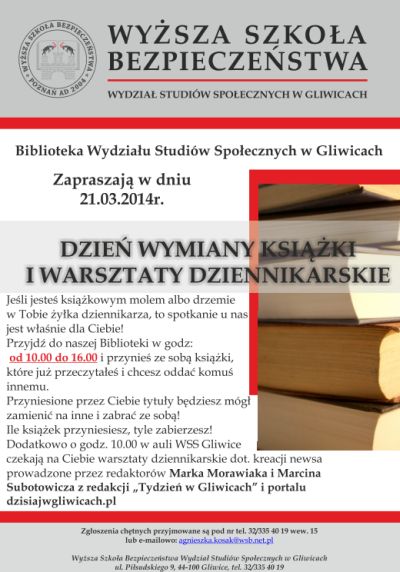 Dzień Wymiany Książki i Warsztaty Dziennikarskie plakat